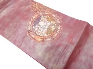 割れ絵皿に鳳凰模様織り出し　名古屋帯